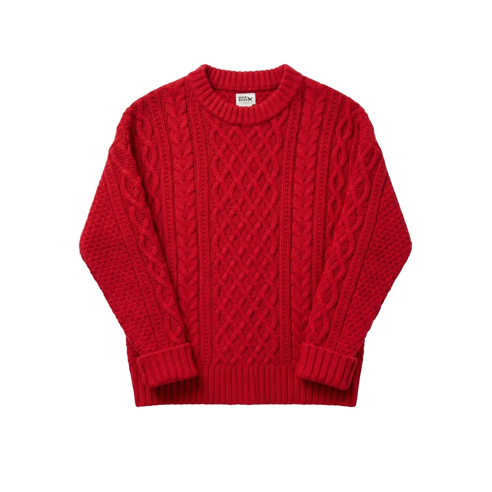 Eddie Bauer Heritage Cable Crew Sweater Red Knit Fisherman Preppy Women S NWT